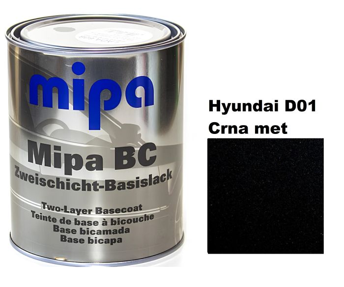 Базова автоемаль "Mipa D01 Hyundai Crna met" 1л (металік) [Міпа Хюндай Д01 чорна]